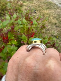 Image 4 of Spiderweb Turquoise 22 karat Gold and Sterling Silver Ring 