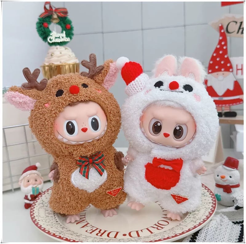 Image of Christmas Clothes for 17cm Labubu Doll Xmas Suit Snowman Elk Santa Claus V1 V1 V3 Labubu Doll's Outf