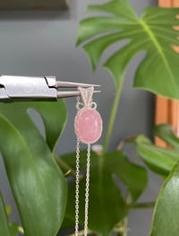 Image 1 of Silver Rose Quartz Oval Crystal Necklace