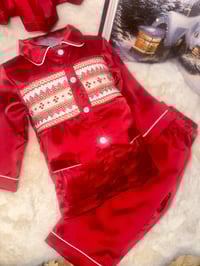 Image 3 of Boys red satin handsmocked Pyjamas 