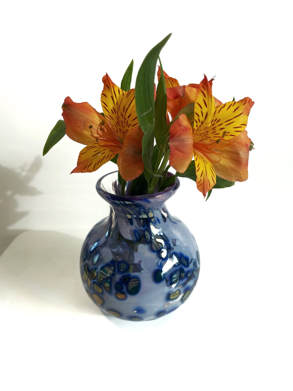 Iridescent Blue on Purple Blown Glass Vase