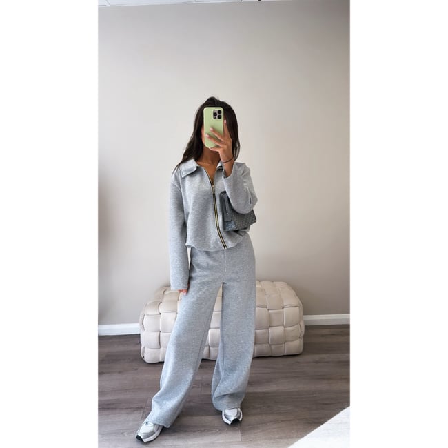 Grey Zip up collor tracksuit 
