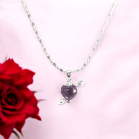 Necklace - silver, amethyst/purple heart with faux diamond arrow tip