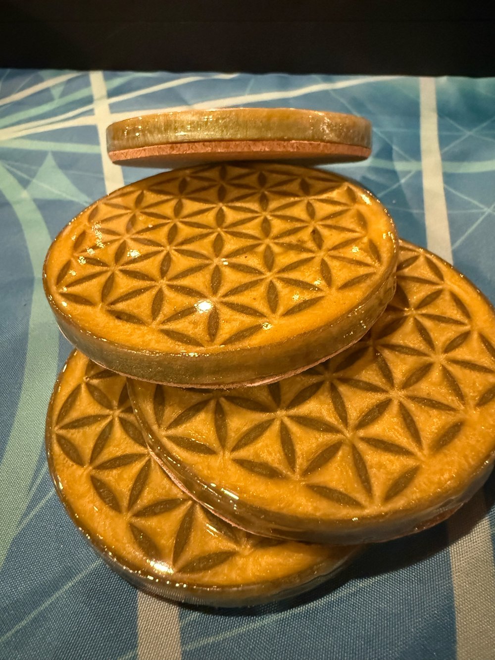 Image of Yellow and Green Flower of Life Coasters