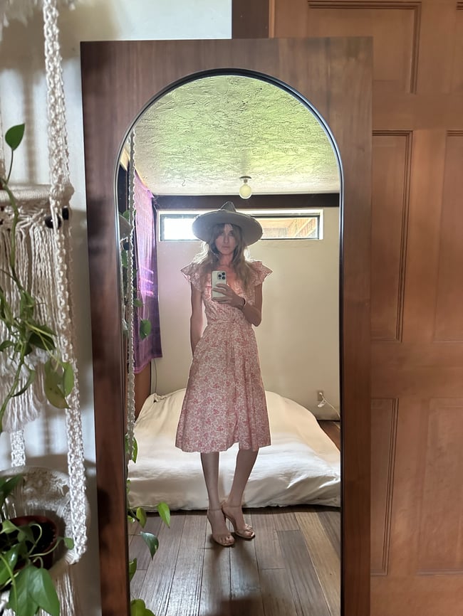 70s cotton toile dress with heart buttons