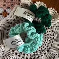 Image 1 of Two Crochet Scrunchies - Teal and Dark Green