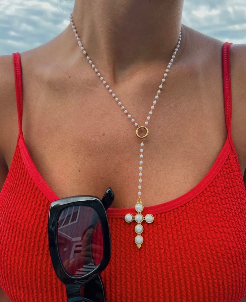 Image of Lariat Pearl Cross Necklace CHANSUTTPEARLS 