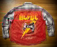 Upcycled “AC/DC: For Those About to ROCK” t-shirt flannel