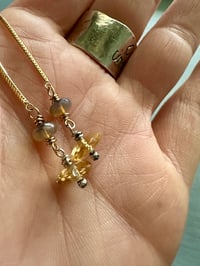 Image 19 of 14k yellow gold threader earrings with opals and citrine