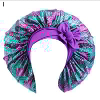 Image 2 of Hair Bonnet Satin Medium African Print Sleep Hat