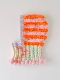 Image 2 of Sofie and Iris Striped Orange, Light Pink, Light Lavender and Pastel Multi Color Mohair Balaclava