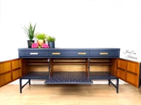 Image 4 of Mid Century Modern Retro Vintage NATHAN SQUARES SIDEBOARD / DRINKS CABINET in navy blue 