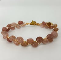 Image 1 of Strawberry Quartz Beans  Braided Bangle + Ring Set