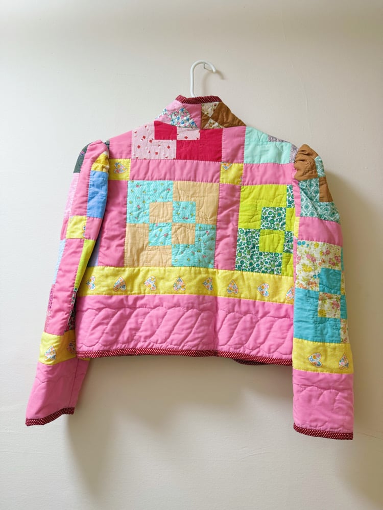 Image of Princess Puff Sleeve Quilt Coat — Pink Patchwork