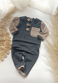 Image 1 of Photo prop | Baby Boy onesie for Sitter Photoshoot | Callan | 9-12 months | dark grey and beige