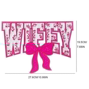 Image of Wifey iron on patch, Large wifey chenille patch, pinky wifey patch with bow, diy iron patch