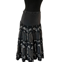 Image 2 of Black Patchwork Cotton Boho Tired Midi Skirt - by Bird - Size M