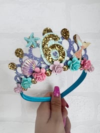 Image 3 of Mermaid birthday tiara crown in lilac & gold 