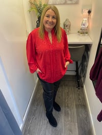 Image 1 of METALLIC GLITTER COLLARLESS V-NECK BLOUSE