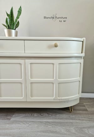 Image of Stunning Nathan Curved Sideboard in Off White on Gold Hairpin Legs