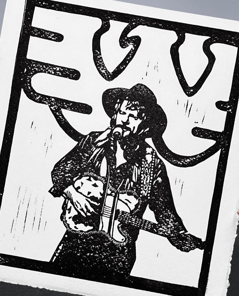 Waylon Jennings Linoprint