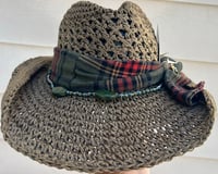 Image 1 of Brown Crushable Cowboy Hat, Bandanna, Beads, Card, Feather and Charm Band 