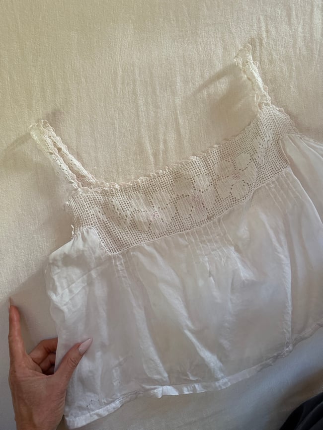 edwardian cotton and crochet floral camisole corset cover tank top