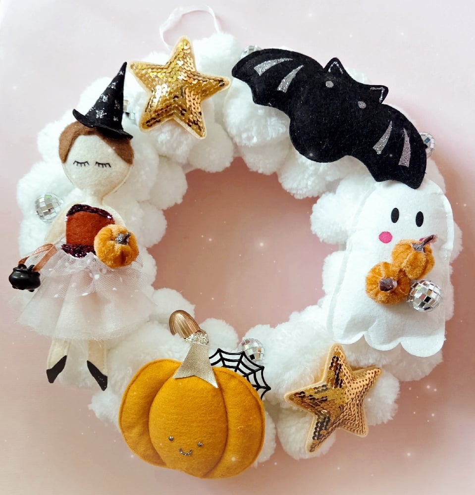 Image of Bewitched and Boogie Girl Halloween Wreath.