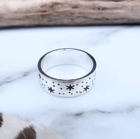 Image 1 of Sterling silver stars and dots ring. Starry stamped silver 925 handmade ring. 