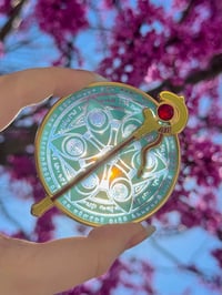 Image 1 of Elf Mage Staff & Spell Deluxe Hard Enamel Stained Glass Pin - 2.5 Inch