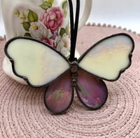Image 3 of Purple & Ivory Stained Glass Butterfly Suncatcher