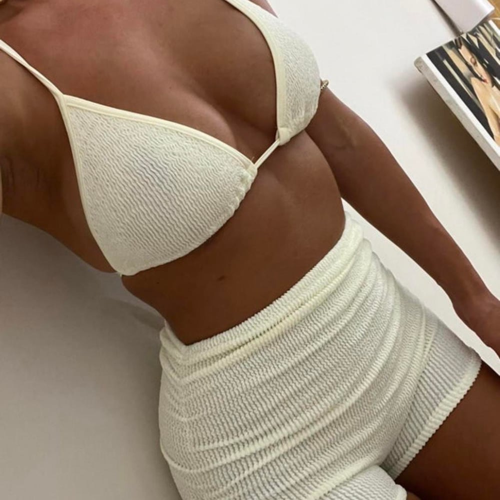 Image of Cream Crinkle Get Ruched Shorts Co-Ord