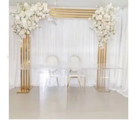 Image 3 of Gold Stainless Steel flower backdrop stand.   For rent only 