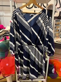 Image 1 of NWT blue stripe light weight bubble sleeve dress