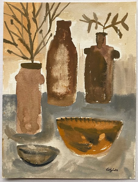 Image of Earthy vessels - gouache on paper