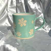 Image 3 of XL Aqua Groovy Flowers Mug