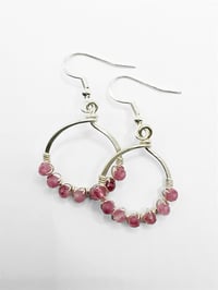 Image 3 of Pink Tourmaline (Silver) Small Hoop Earrings
