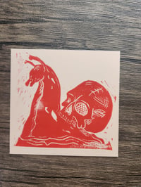 Image 1 of 'a leisurely death' - cream & red - one off BLOCKPRINT