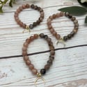 Peach & Black Moonstone Bracelet (moon charm)