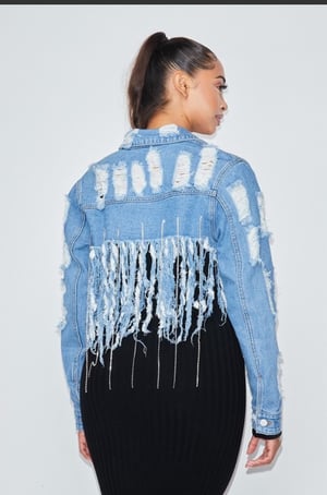 Image of Distressed Rhinestone Denim Jacket