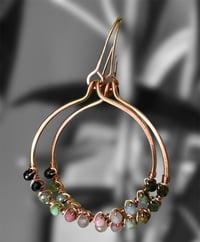 Image 1 of Rainbow Tourmaline Hoop Earrings