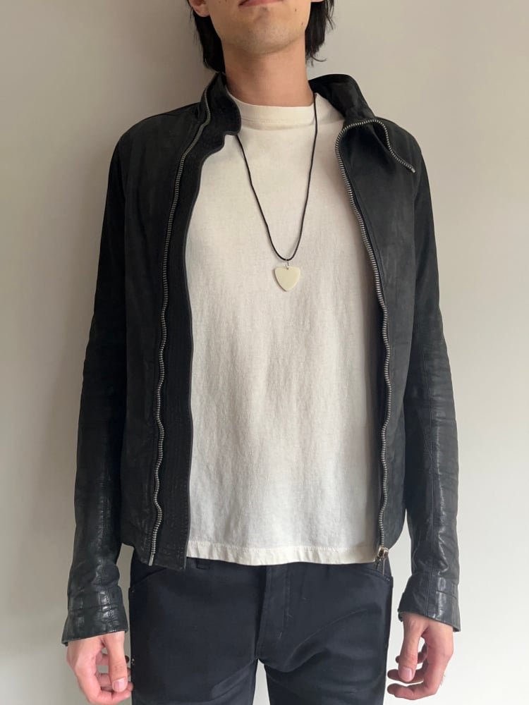 rick owens レザージャケット　MOLLINO BIKER 46 LT RICK OWENS | 'Mollino' slant zip leather biker jacket | Men
