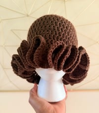 Image 1 of DOUBLE Ruffle Crochet Hat (Brown)