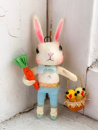 Image 2 of White Bunny with Basket of Chicks and Carrot I