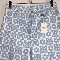 Image 7 of FOREVER 21 smiley face and floral print retro bell bottom jean pants 