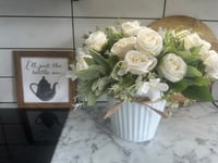 Image 2 of WHITE BUCKET ROSES & FOLIAGE ARRANGEMENT 