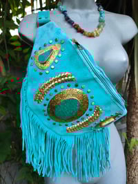 Image 9 of Dolly Bum bag suede fringe tassels TURQUOISE and Moroccan Stone
