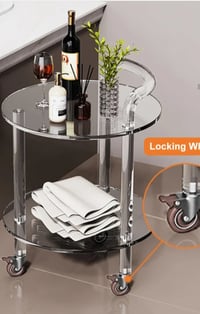 Image 6 of Modern Clear Acrylic Bar Cart Rolling Serving Trolley with 2 Tiers & Handle