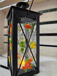 Image 5 of Medium Fused Glass & Metal Lantern – 7.5" Tall x 3.25" Wide