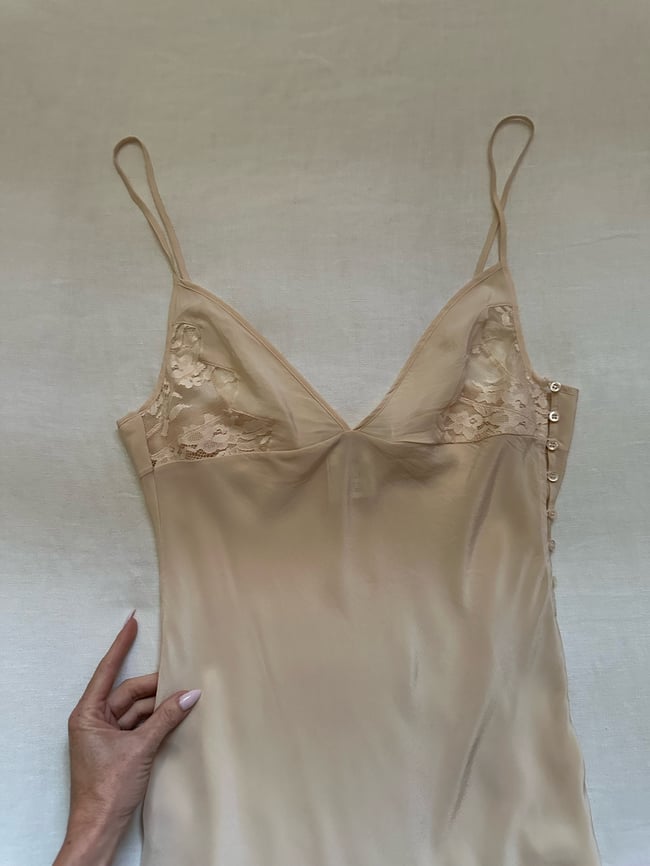 1990s Christian Dior by John Galliano silk slip dress gown lace godet detailing